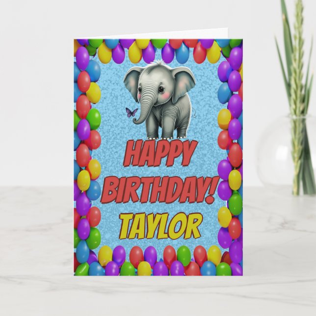 Elephant Personalised Fun Greeting Birthday Card (Front)
