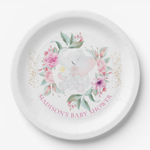 Elephant Personalised girl baby shower  Paper Plate