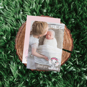 Elephant Photo Balloon Baby Shower Thank You Card