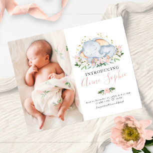 Elephant Photo Budget Birth Announcement Cards