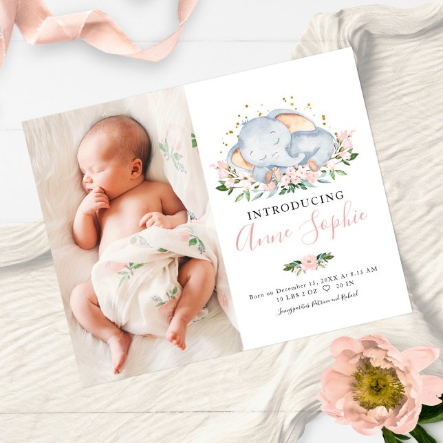 Elephant Photo Budget Birth Announcement Cards (Creator Uploaded)