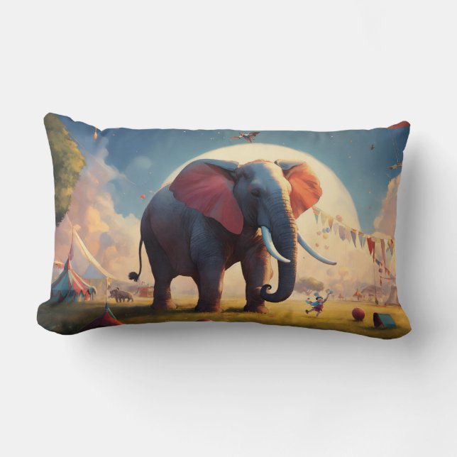 "Elephant Pillow, Baby Gift, Young Man" Lumbar Cushion (Front)