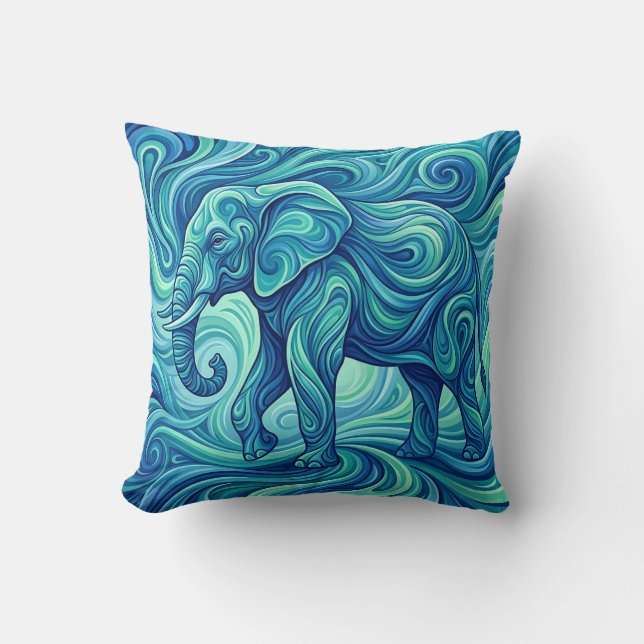 Elephant Pillow - Ocean Blue Gradient Throw (Front)