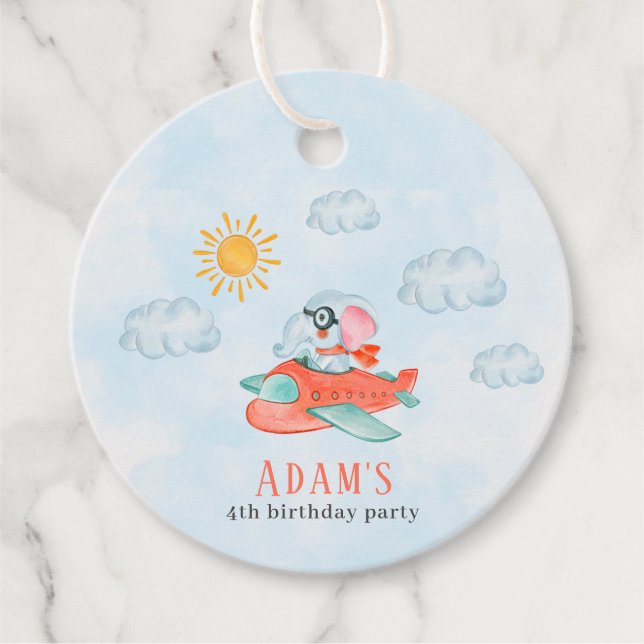 Elephant Pilot Birthday favour tags  (Front)