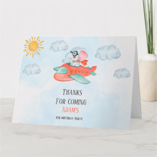 Elephant Pilot Birthday Folded Thank You Card