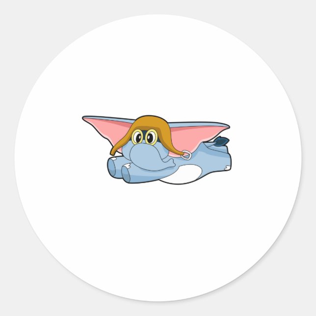 Elephant Pilot Pilot hat Classic Round Sticker (Front)