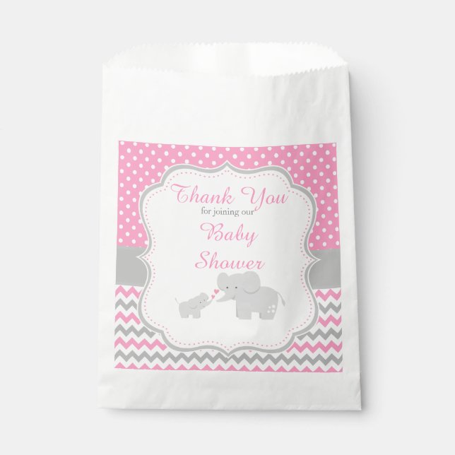 Elephant Pink and Grey Baby Shower Party Favour Bags (Front)