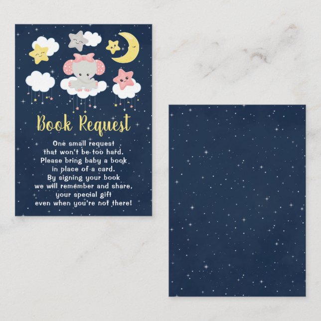 Elephant Pink and Navy Baby Shower Book Request Enclosure Card (Front/Back)
