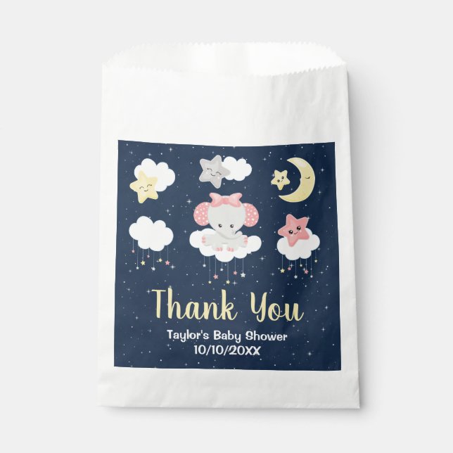 Elephant Pink and Navy Baby Shower Thank You Favour Bags (Front)