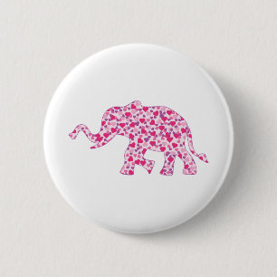 Elephant Pink and Purple Hearts 6 Cm Round Badge