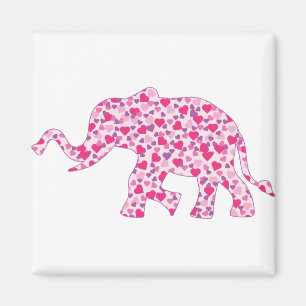 Elephant Pink and Purple Hearts Magnet