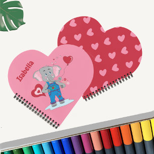 Elephant Pink and Red Heart Kid Notebook