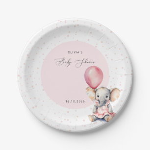 Elephant Pink Balloon Girl Baby Shower Welcome Paper Plate
