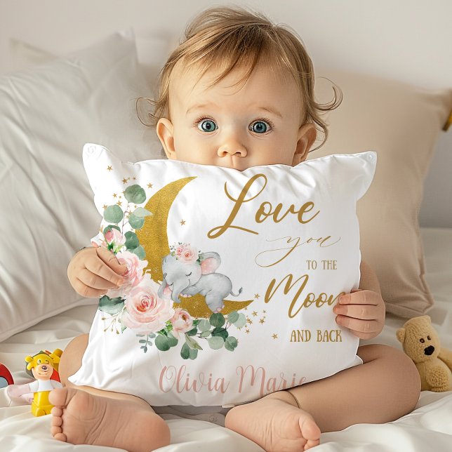 Elephant Pink Floral Love you to the Moon and Back Cushion (Creator Uploaded)