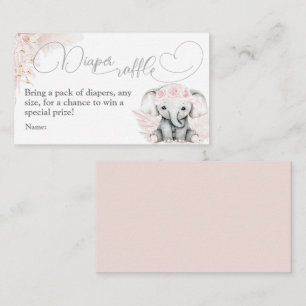 Elephant Pink Flower Boho Baby Shower Diaper Enclosure Card