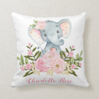 Elephant Pink Flowers Baby Girl Nursery Decor