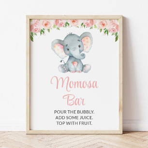 Elephant, Pink Flowers, Baby Shower Momosa Bar Poster