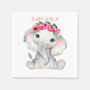 Elephant pink girl baby shower favor napkin