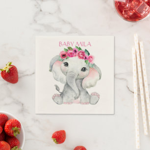 Elephant pink girl baby shower favor napkin