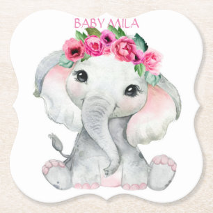 Elephant pink girl baby shower favor paper coaster