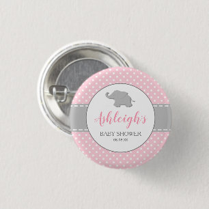 Elephant Pink Grey Polka Dot Girl Baby Shower 3 Cm Round Badge
