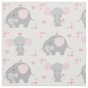 Elephant Pink Grey Safari Animal Nursery Baby Girl Fabric