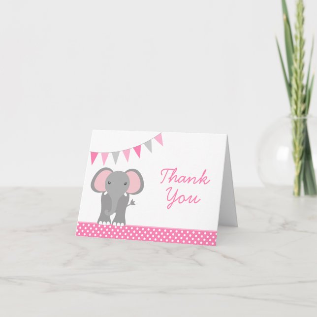 Elephant Pink Polka Dot Banner Thank You (Front)