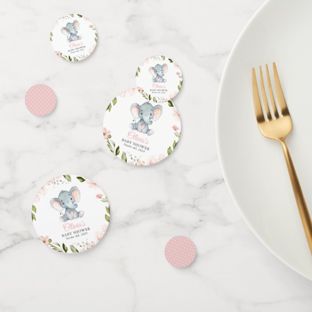Elephant, Pink Watercolor Flowers, Baby Shower Confetti (Group)