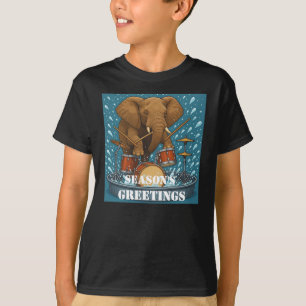  Elephant playing drums splashing water summer boy T-Shirt