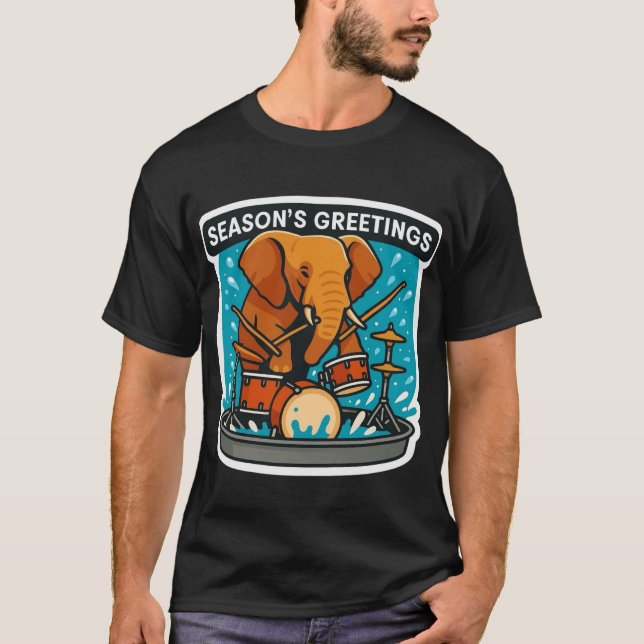  Elephant playing drums splashing water summer hol T-Shirt (Front)