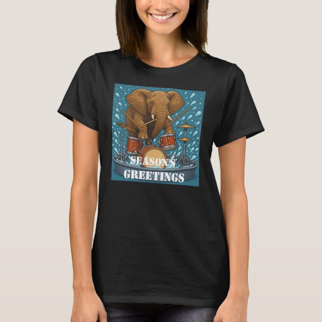  Elephant playing drums splashing water summer hol T-Shirt (Front)