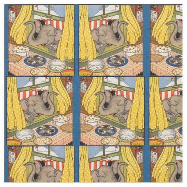 elephant poking his head through the window print fabric (Close Up)