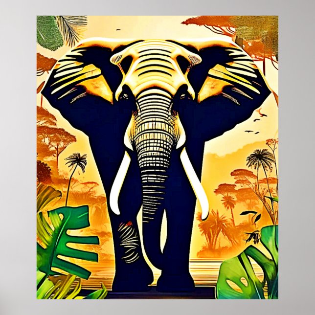 Elephant Portrait Jungle View Poster (Front)