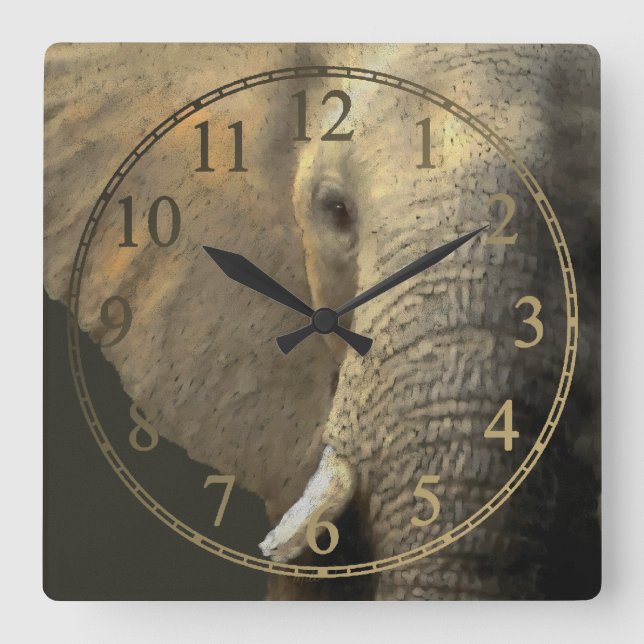 Elephant Portrait Square Wall Clock (Front)