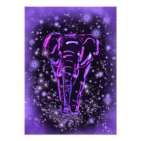 Elephant Poster In Purple Pink Starry Night