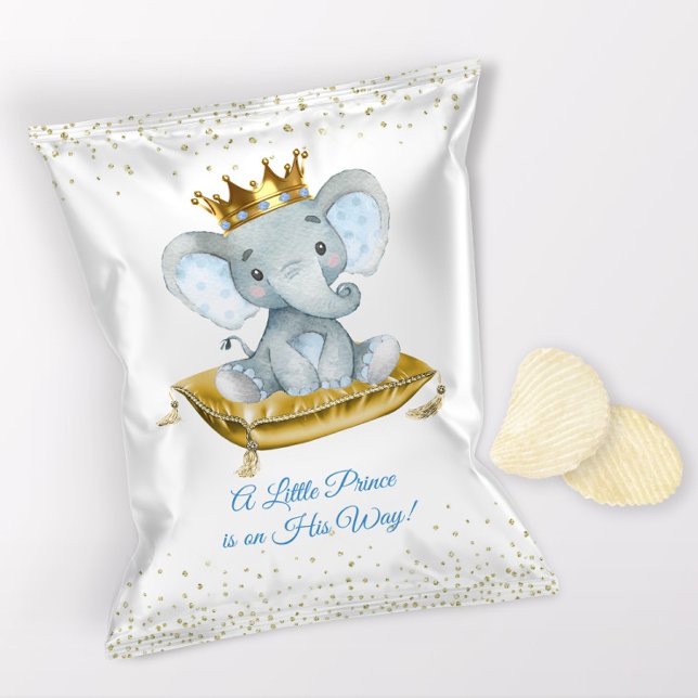 Elephant Prince Baby Shower Chip Bag Wrappers (1 ounce snack bag wrapper flyer. )