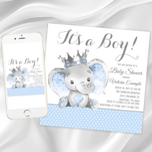 Elephant Prince Baby Shower Invitation