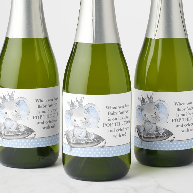 Elephant Prince Baby Shower Mini Sparkling Wine La Label (Creator Uploaded)