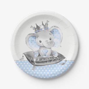 Elephant Prince Baby Shower Paper Plate