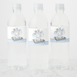 Elephant Prince Baby Shower Water Bottle Label