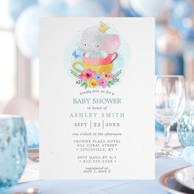 Elephant Prince Teacup Boy Baby Shower Invitation (Creator Uploaded)
