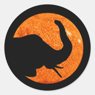Elephant Profile Solar Eclipse Classic Round Sticker