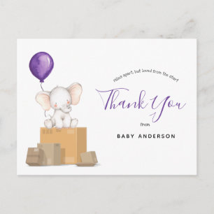 Elephant Purple Baby Shower by Mail Thank You Postcard