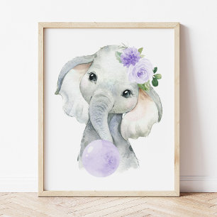 Elephant, Purple Bubble Gum, Gender Neutral Photo Print