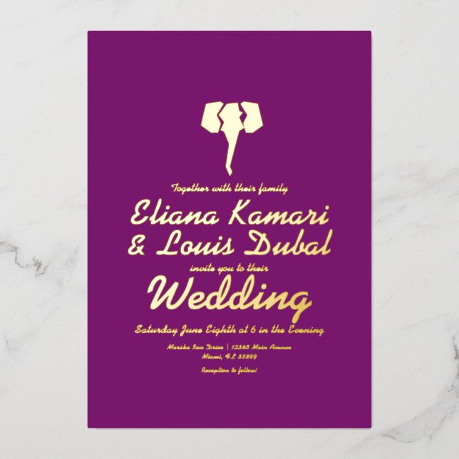  Elephant Purple Ethnic Wedding Pressed   (Front)