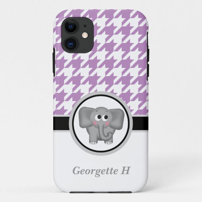 Elephant Purple & White Houndstooth iPhone 5 Case (Back)