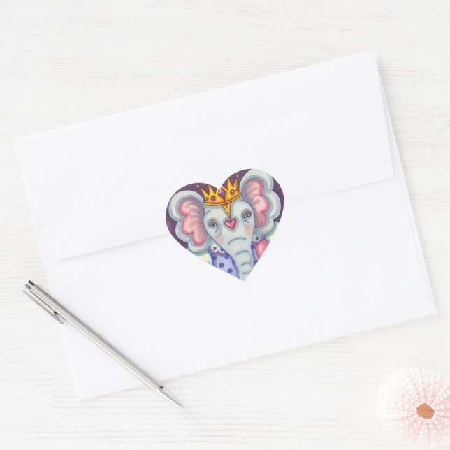 ELEPHANT QUEEN OF HEARTS AND ROSES ROYAL VALENTINE HEART STICKER (Envelope)