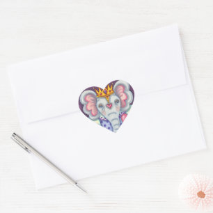 ELEPHANT QUEEN OF HEARTS AND ROSES ROYAL VALENTINE HEART STICKER