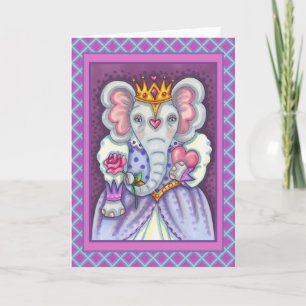 ELEPHANT QUEEN OF HEARTS AND ROSES ROYAL VALENTINE HOLIDAY CARD