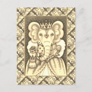 ELEPHANT QUEEN OF HEARTS AND ROSES ROYAL VALENTINE HOLIDAY POSTCARD